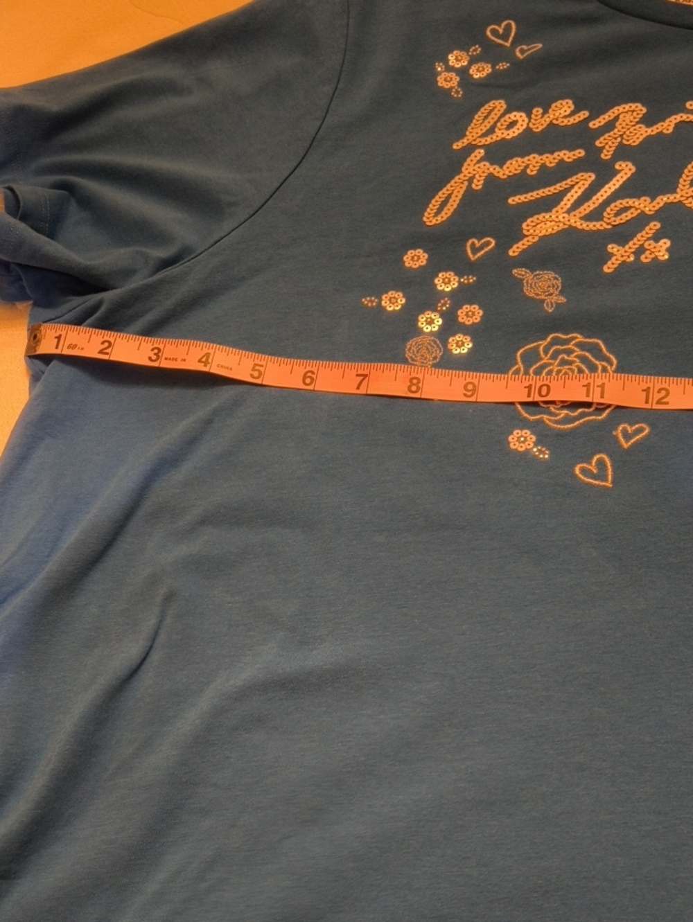 Karl Lagerfeld Turquoise Blue Rhinestone Script Tee - Picture 6 of 12